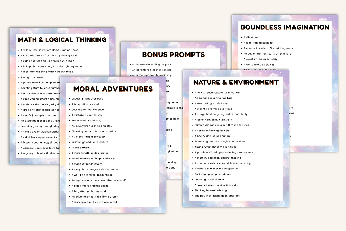 1000+ Short Story Prompts for Kids, a Stationery Template by Designmela01