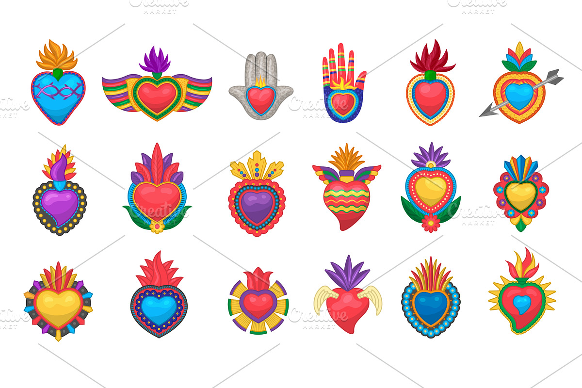 Mexican symbols. Decorative hearts, a Graphic by Onyx
