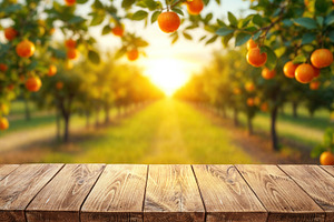 Empty wooden tabletop orange garden, a Background Photo by Volff