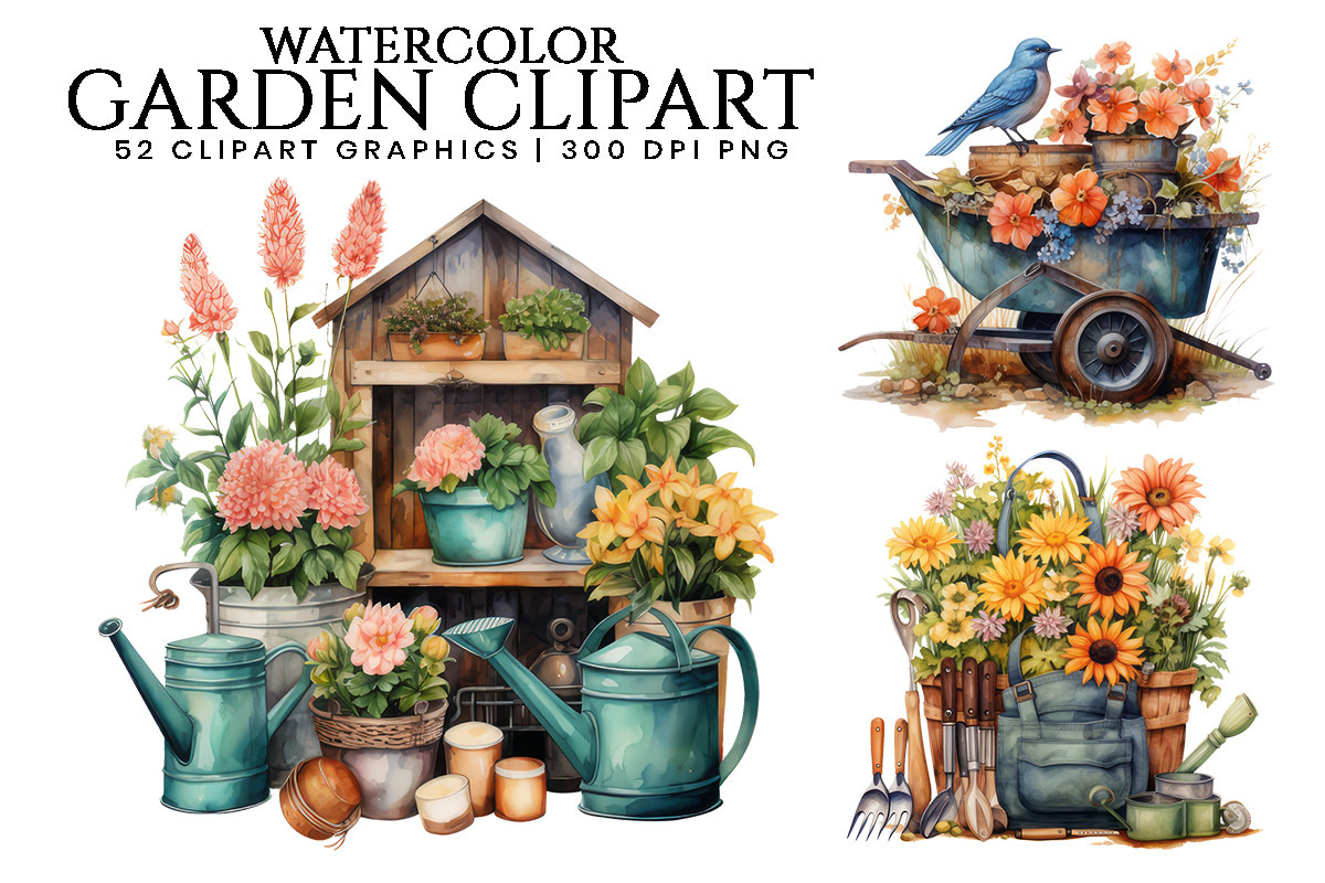 Watercolor Garden Clipart Bundle, an Object Illustration by Design Scotch