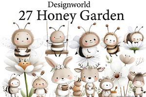 Watercolor Honey Garden Clipart, an Illustration by Designworld