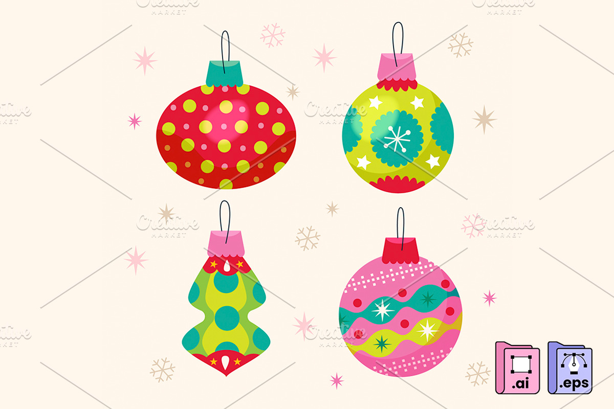 Hand-Drawn Christmas Ball Ornaments, a Decorative Illustration by MISS CHATZ (Photo 1 of 3)