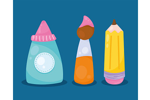 three school supplies icons, an Object Illustration by studiogstock