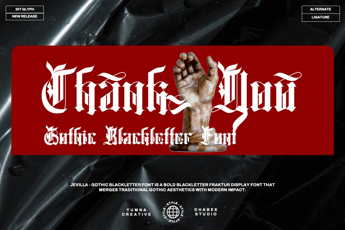 Jevilla - Gothic Blackletter Font, a Blackletter Font by Dhabee (Photo 10 of 17)
