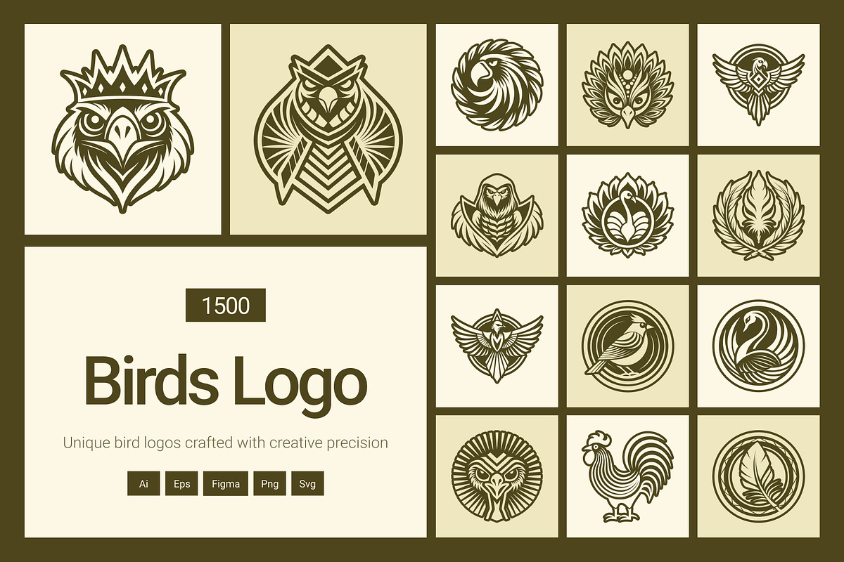 1500 Bird Logo Art Set, a Solid Icon by Creative Stall (Photo 1 of 38)
