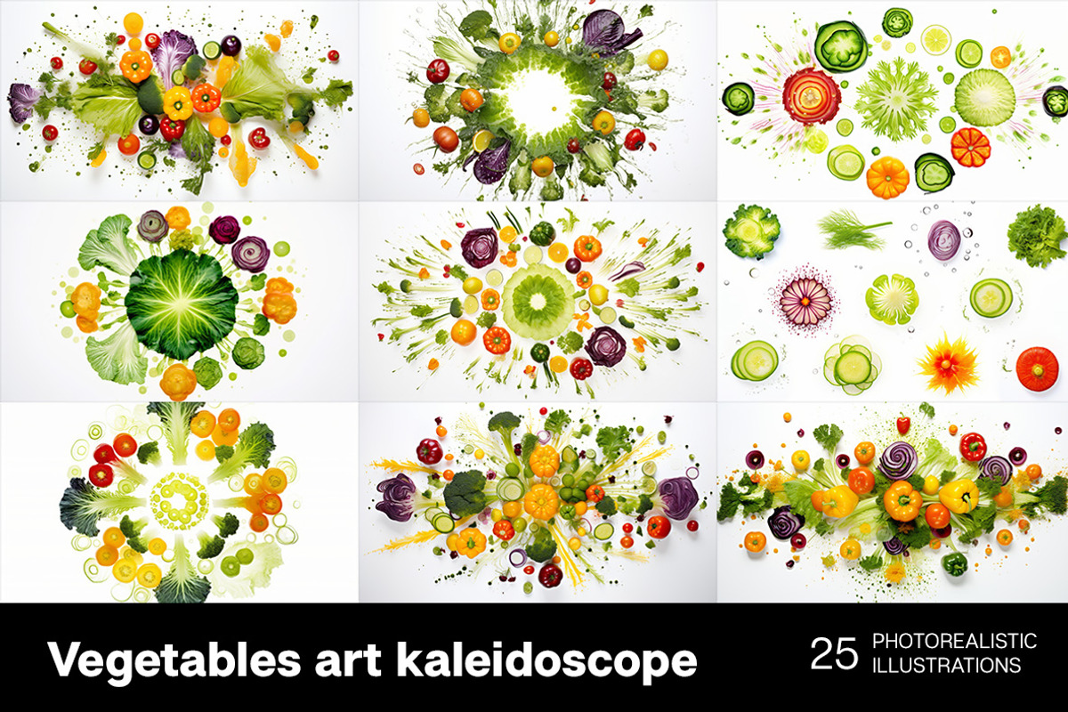 Vegetables art kaleidoscope, a Background Graphic by Handmadefont (Photo 3 of 9)