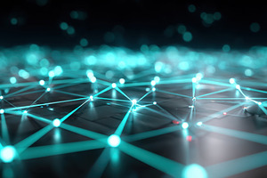 Futuristic digital landscape with glowing grid, a Business Photo by AlyaAnd