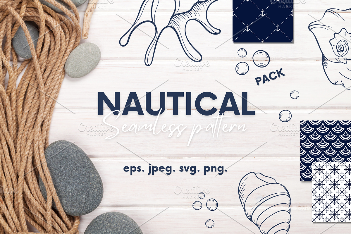 Classic Nautical Seamless Patterns, a Pattern Graphic by Iryna Danyliuk (Photo 1 of 3)
