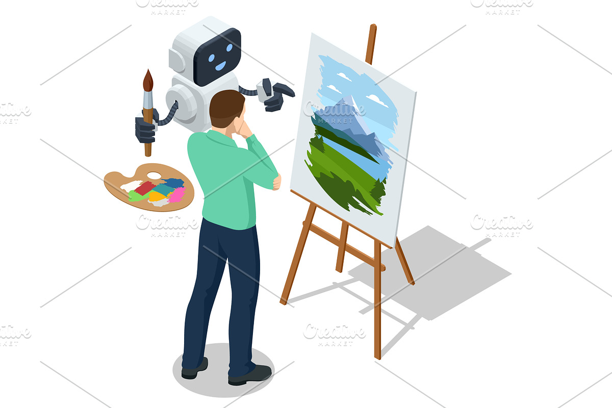 AI art assistant. Isometric AI robot, a Person Illustration by Golden Sikorka