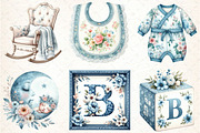 Blue Toile Baby Clipart, an Illustration by DreamCafeArt (Thumbnail 2 of 6)