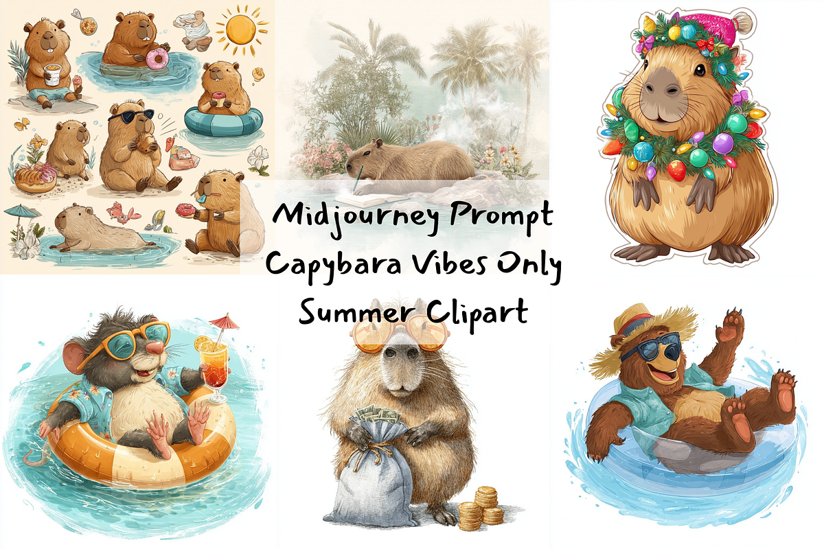 Prompt Capybara Vibes Summer Clipart, a Seasonal Illustration by Creative design (Photo 1 of 7)