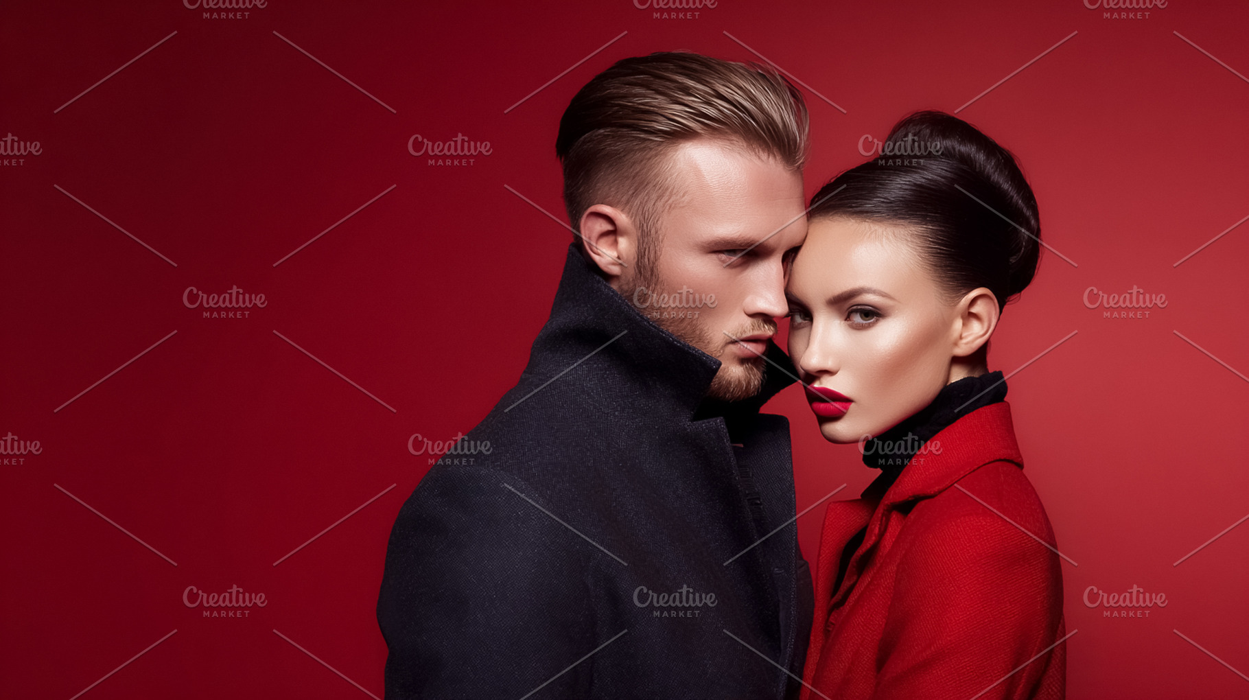 Couple embracing romance and fashion on Valentine's Day over a r, a Photo by Studio ANNA