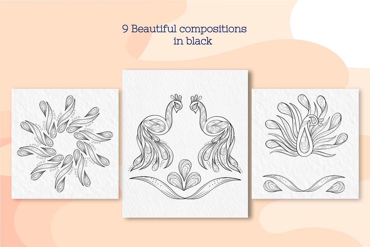 Elegant Doodle Peacock Collection, an Animal Illustration by Tatyana_Zenartist (Photo 5 of 11)