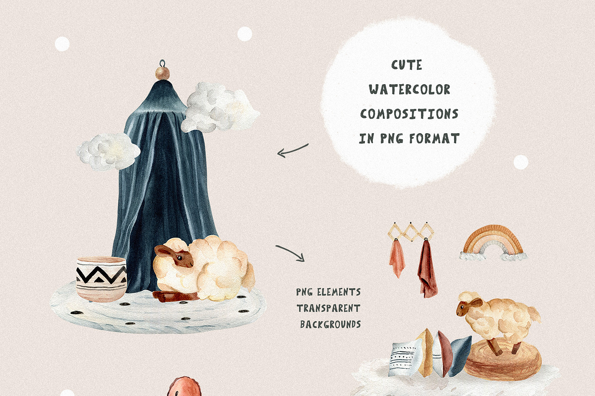 Kids clipart - watercolor baby sheep, an Animal Illustration by SparklePixieStudio (Photo 2 of 8)