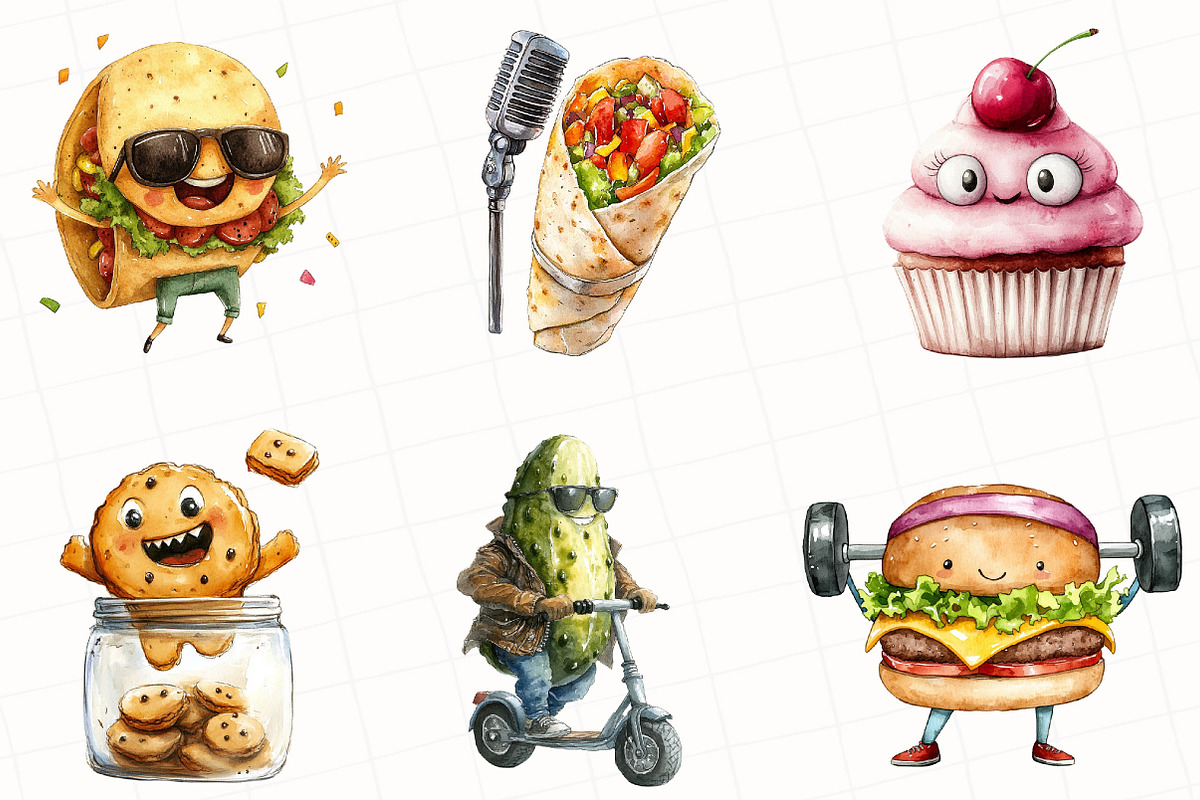 Watercolor Food Characters Clipart, an Illustration by OK Design (Photo 4 of 5)