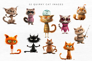 Quirky Cat Clipart, Vol 1, 52 PNG