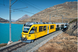 Yellow Bernina Express train, a Transportation Photo by den-belitsky