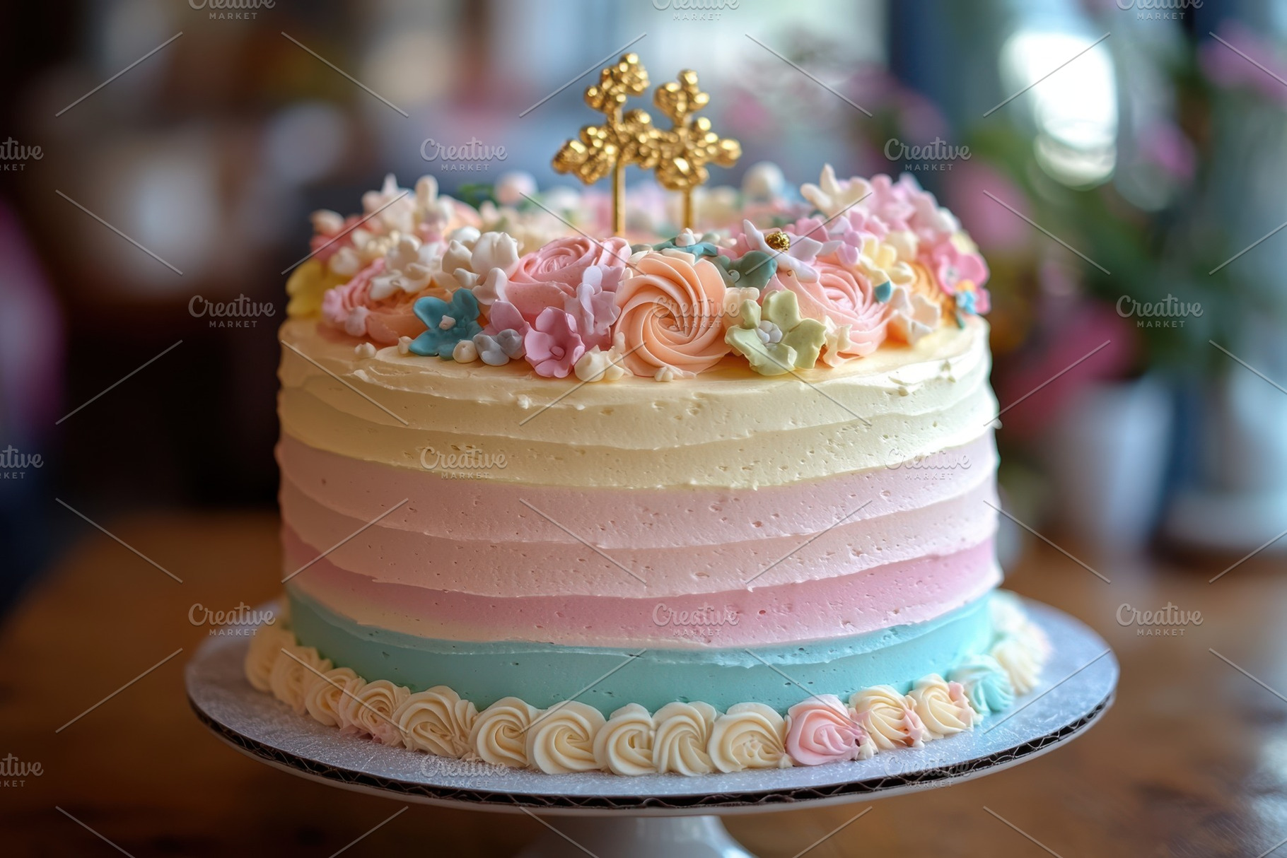 Pastel Rainbow Cake Floral Decor Bir, a Food & Drink Photo by Pixeness Studio