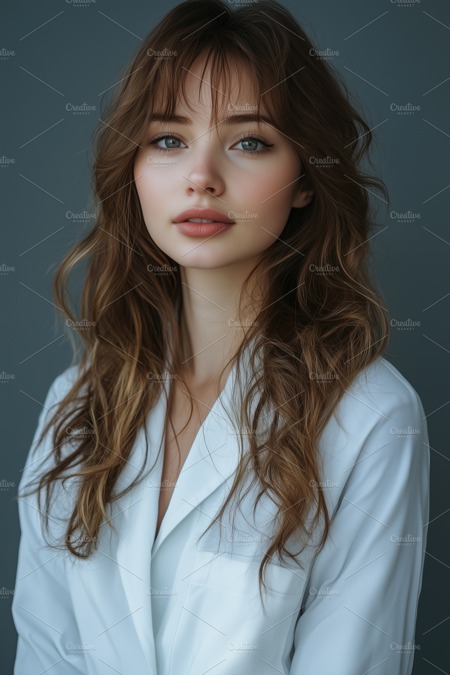 A young esthetic technologist woman with long, wavy brown hair and natural make, a Person Photo by Textures & Backgrounds