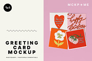 Four 1x1 Square cards mockup, a Merchandise Mockup by MCKP*ME (Thumbnail 1 of 5)