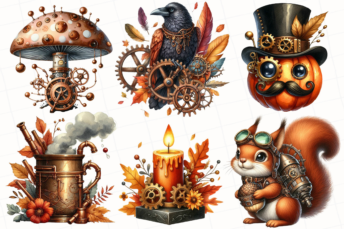 Steampunk Autumn Clipart, an Illustration by OK Design (Photo 3 of 5)