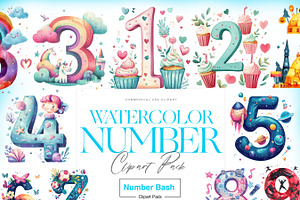 Numbers Clipart, Watercolor Numbers, an Education Illustration by BrushstrokeArtGB