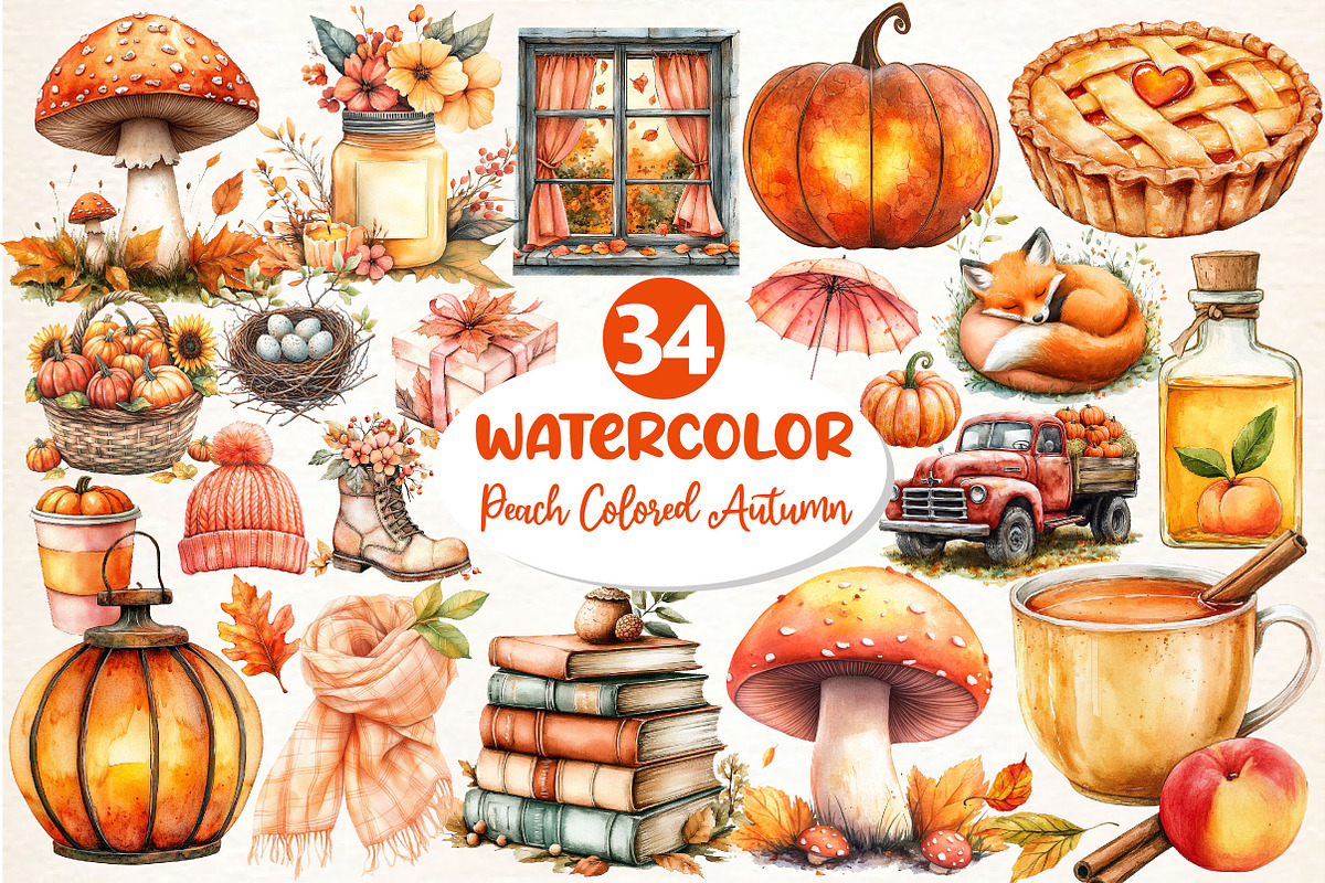 Peach Colored Autumn Clipart, an Illustration by Dream Creation (Photo 1 of 4)