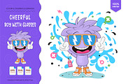 Cheerful boy with glasses. Tshirt., a Person Illustration by KENO Mascots (Thumbnail 1 of 3)