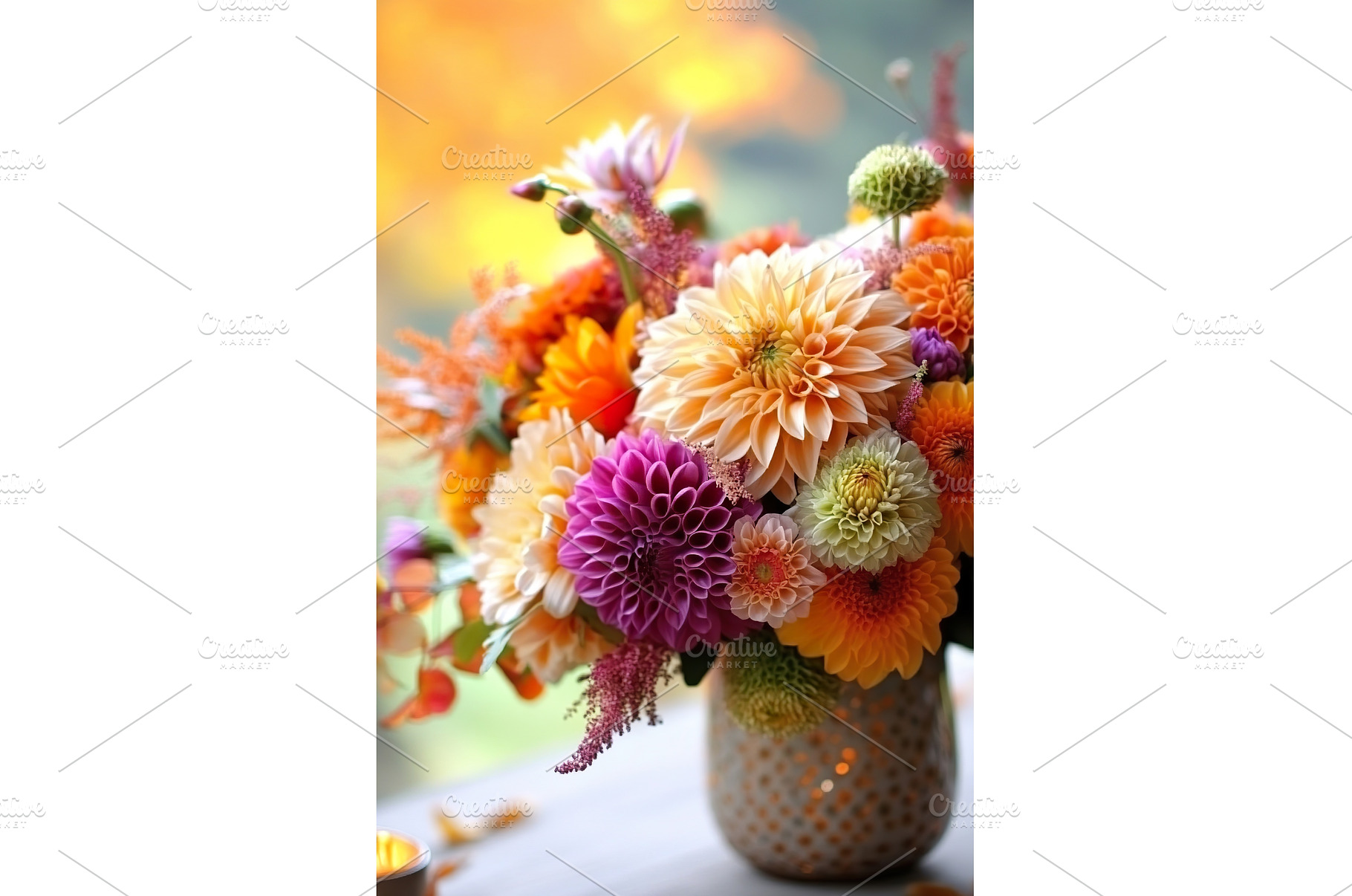 Vibrant autumn flower arrangement, a Background Photo by Lermont51