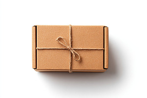 Parcel box tied with twine placed on a clean white surface in a neat arrangemen, a Photo by AlyaAnd
