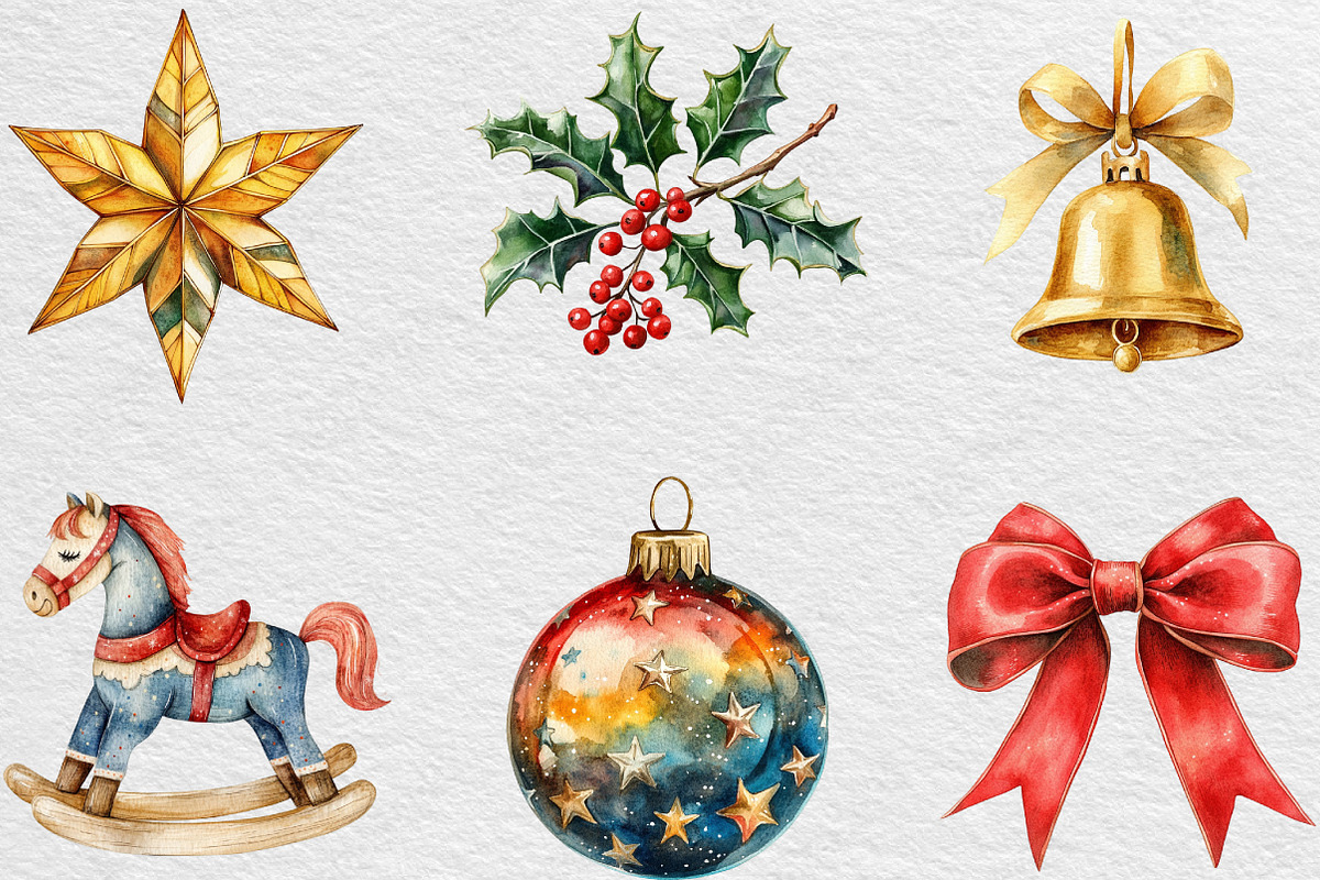 Vintage Christmas Clipart Bundle, an Illustration by Black Bird Studio (Photo 2 of 6)