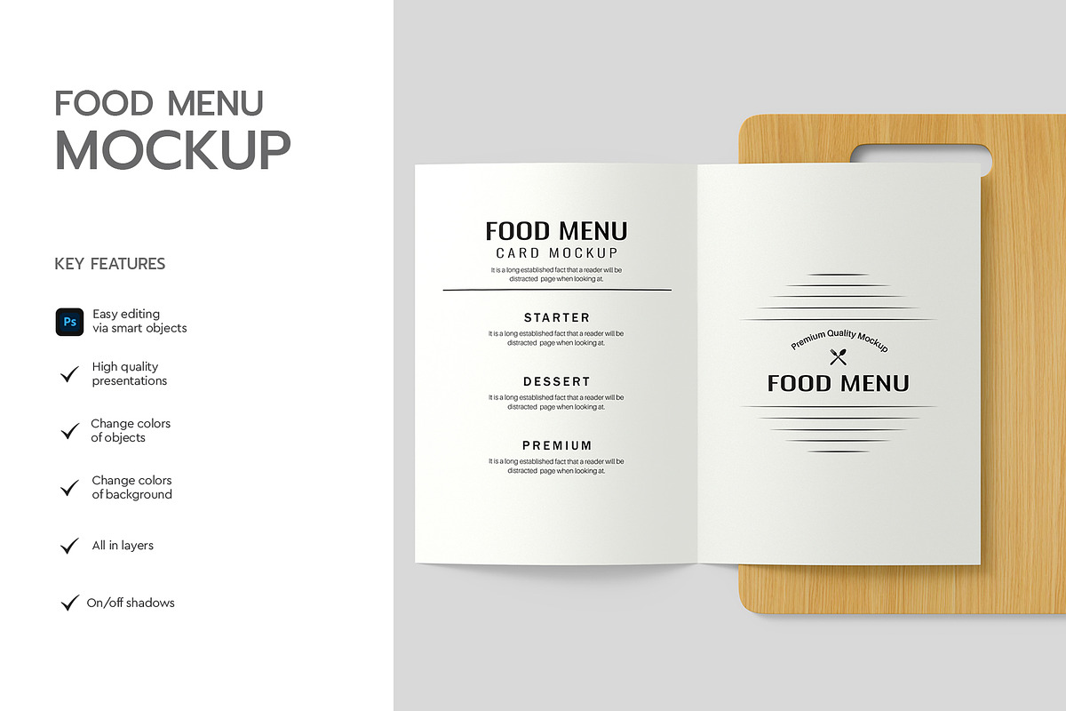 Restaurant Food Menu Card Mockup PSD, an Advertising Mockup by graphypix (Photo 2 of 4)