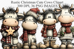 Rustic Christmas Cute Cows Clipart, an Illustration by Canvas Craft