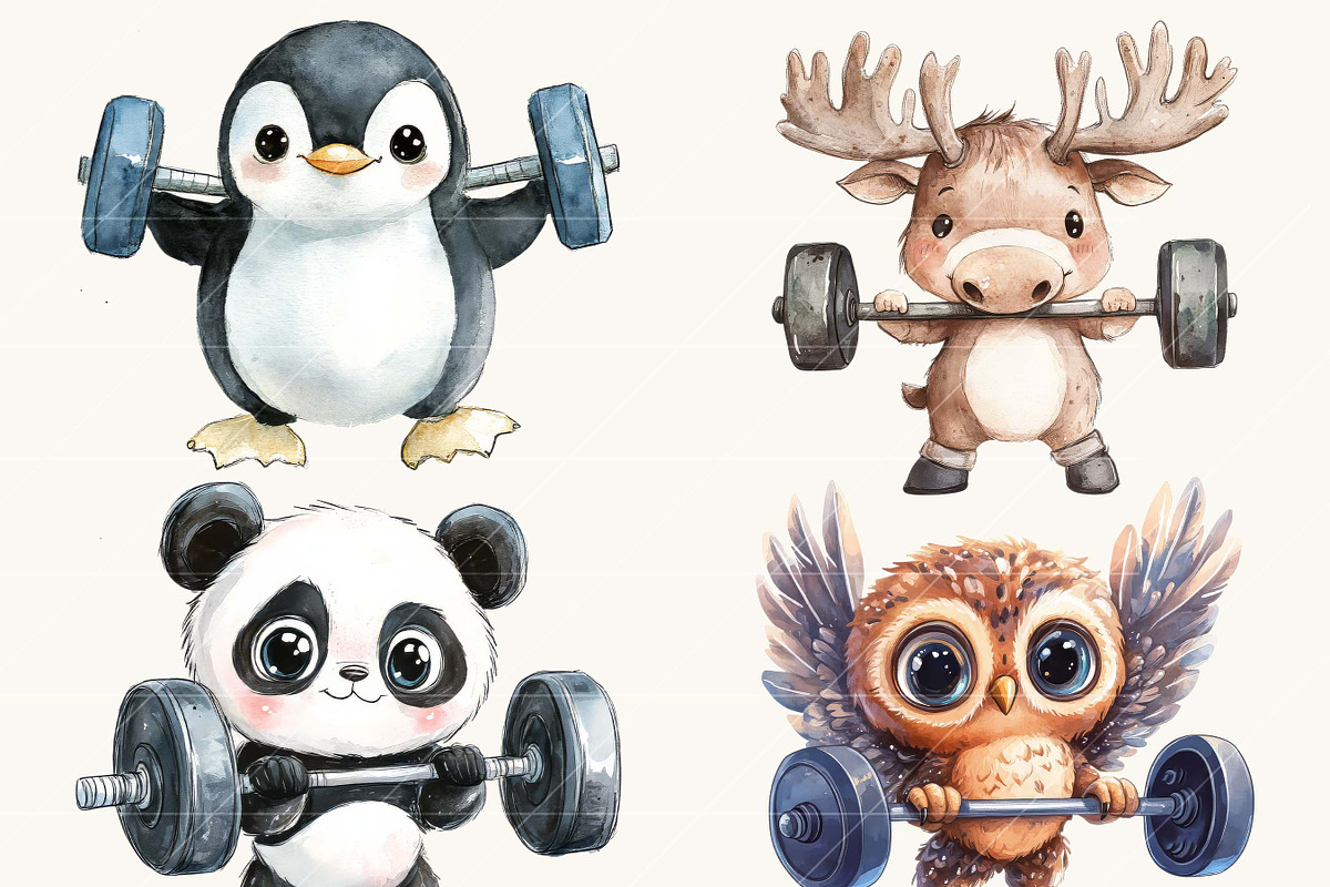 Watercolor Cute Animals Workout, an Animal Illustration by SparkyDesignsUS (Photo 6 of 9)