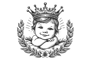 Smiling Baby With Crown Vector