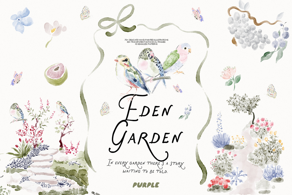 Eden Garden: Watercolor Clipart, an Object Graphic by Purple (Photo 11 of 11)