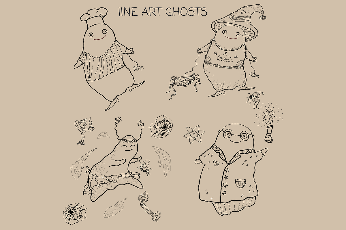 spooky cute ghost Halloween clipart, a Seasonal Illustration by FaliushViktoriaArtist (Photo 6 of 14)