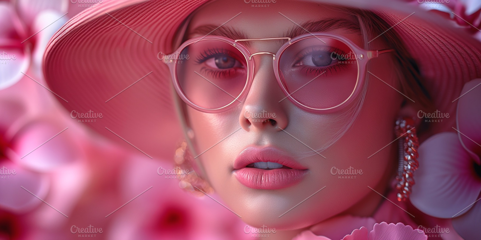 A young Caucasian woman with a glamorous look, wearing a wide-brimmed hat and s, a Business Photo by ImageMir