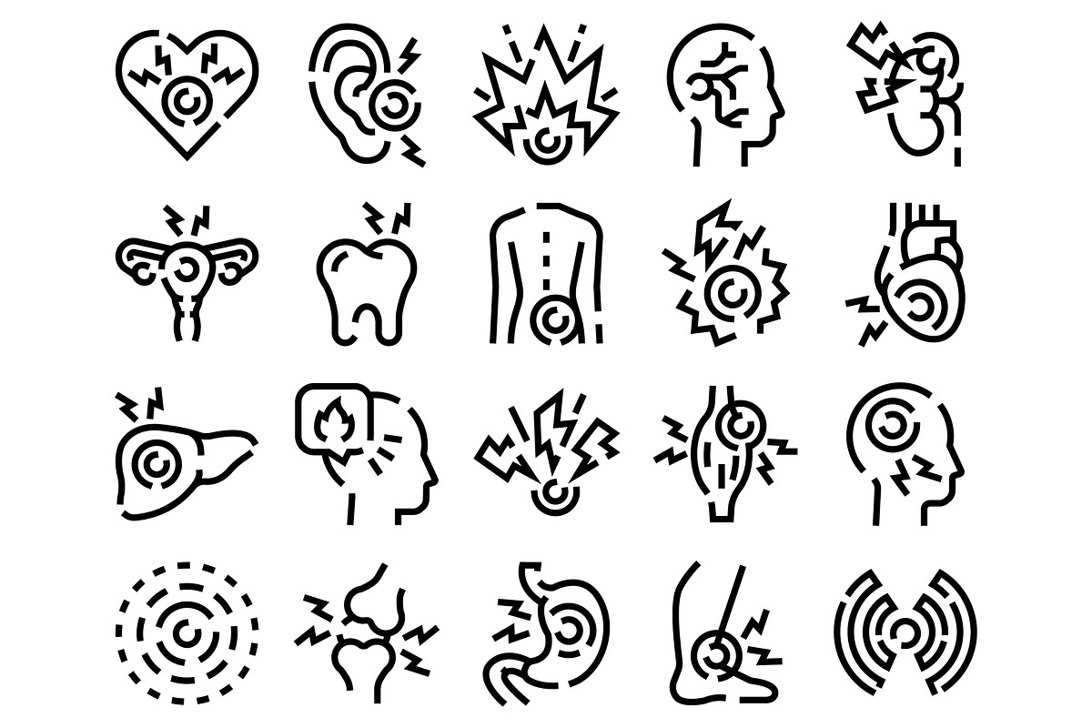 Body pain and ache glyph line icons, an Object Graphic by pikepicture (Photo 2 of 3)