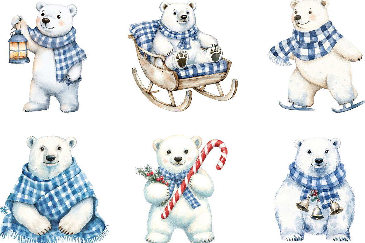 Christmas Polar Bear Blue Gingham, an Illustration by CraftArtStudio (Photo 3 of 6)