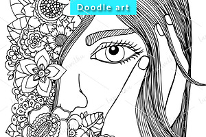 5 Doodle Set Girl With Flowers