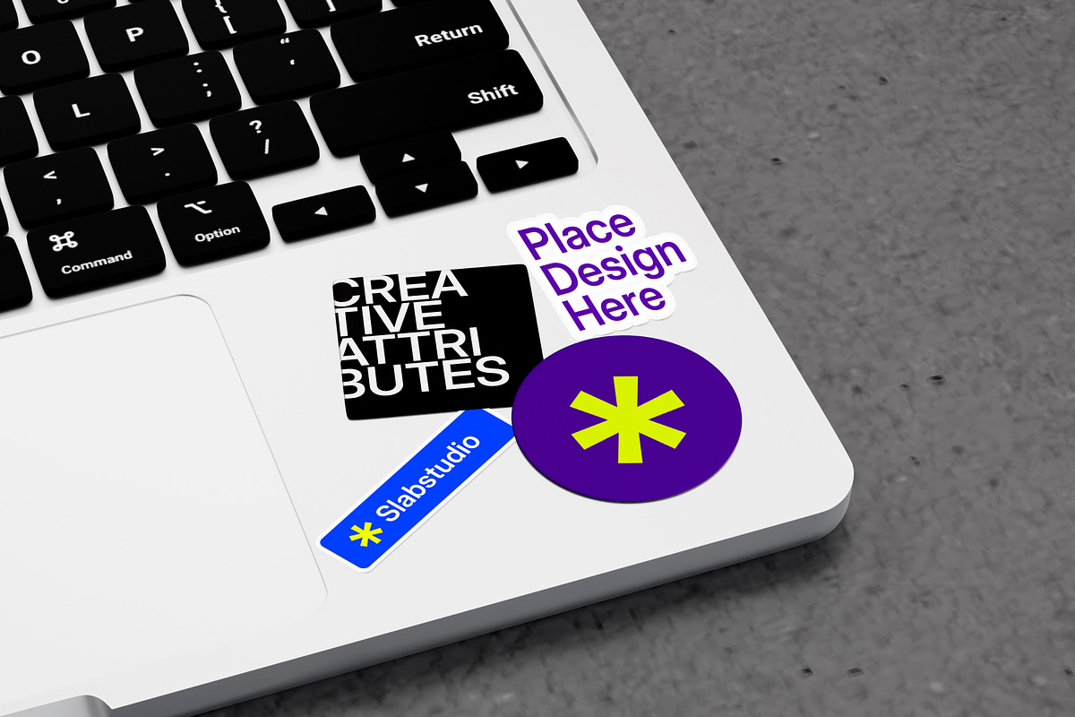 Sticker Mockup On Macbook, a Merchandise Mockup by SLAB! Design (Photo 3 of 8)
