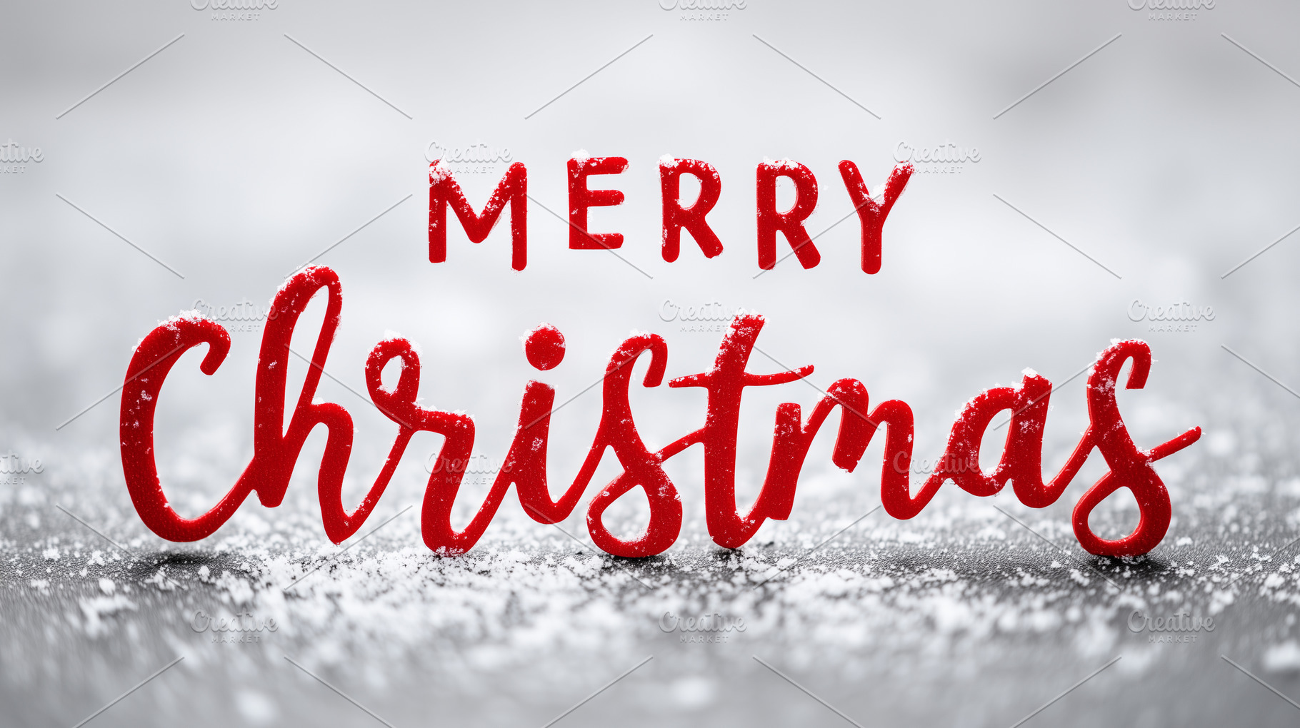 Red Merry Christmas text on snowy, a Holiday Photo by MistyDay