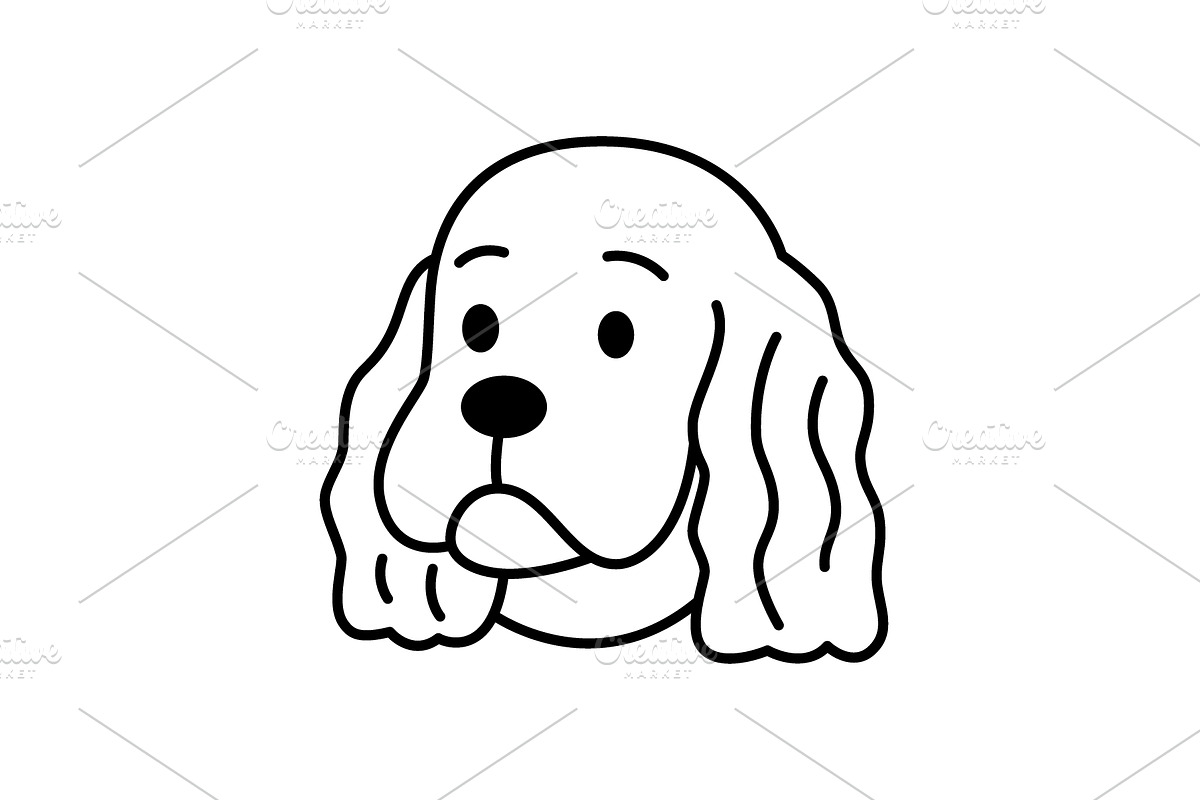 Cute spaniel dog cartoon face with, an Animal Illustration by GraphiShop