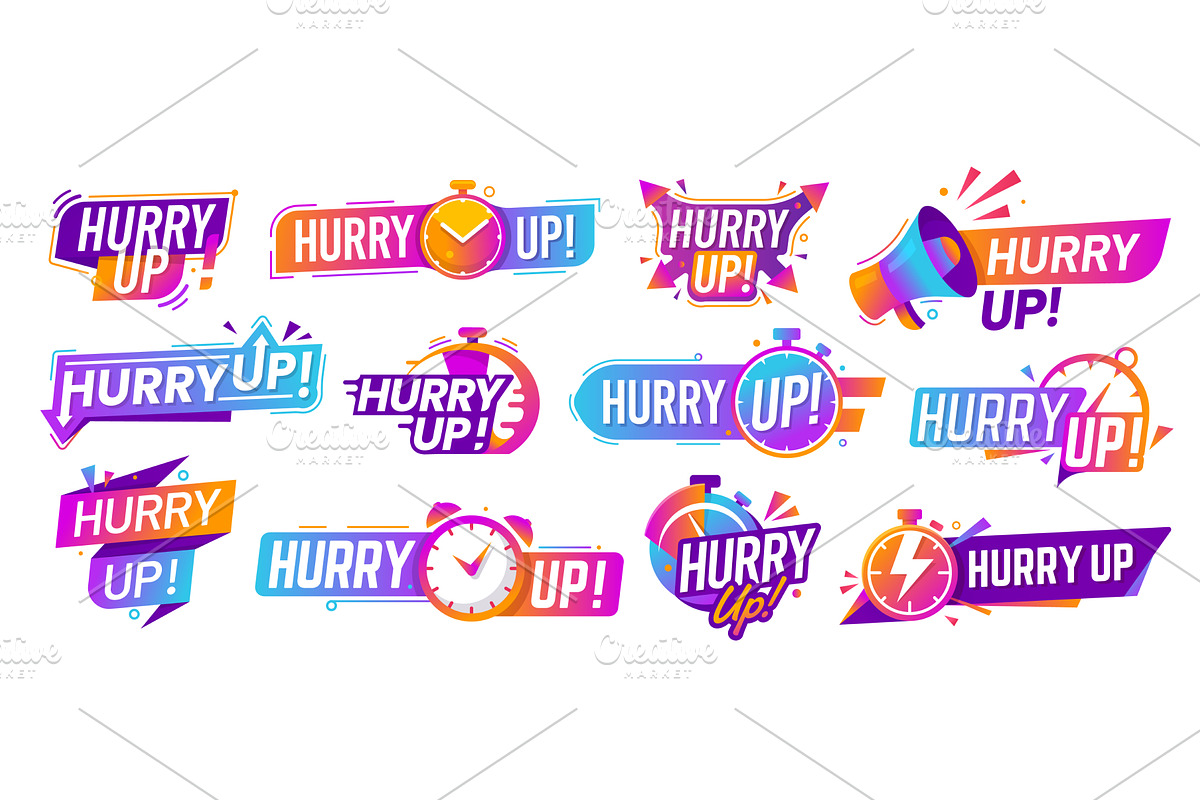 Hurry up icons with stopwatch clock, a Finance Illustration by Vector Tradition