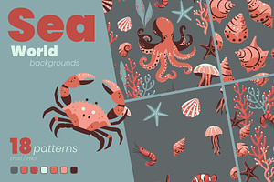 Sea World Seamless Patterns