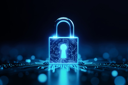 Holographic padlock on a futuristic, a Technology Photo by Perpis