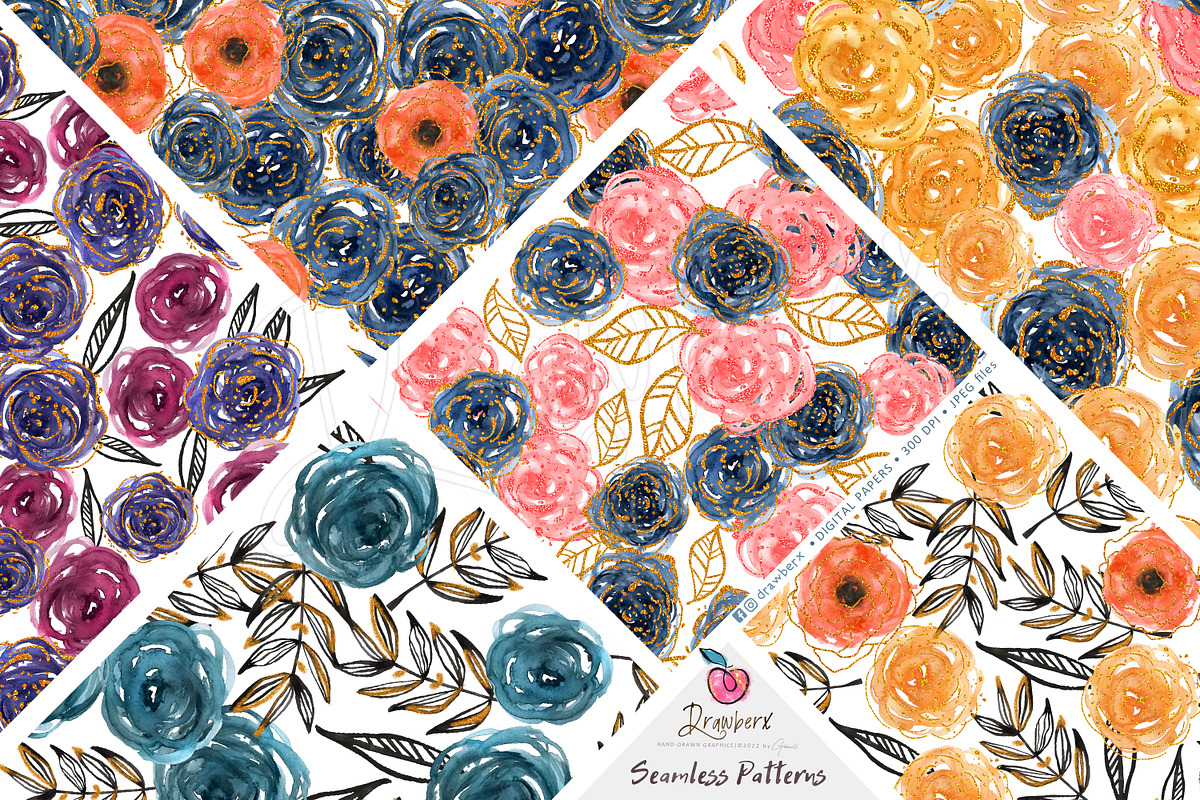 boho flowers, 8 Seamless Pattern 020, a Pattern Graphic by Drawberx (Photo 1 of 10)