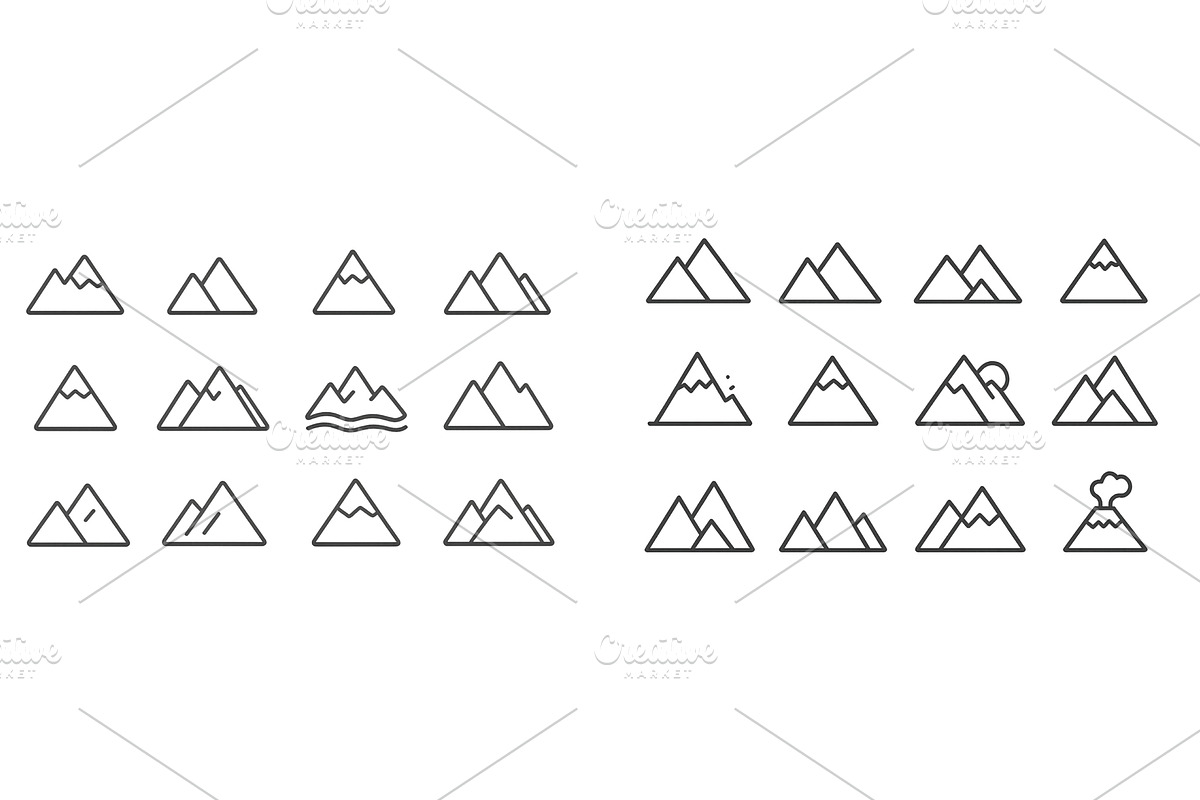 Collection of mountain icons, an Illustration by ZinetroN