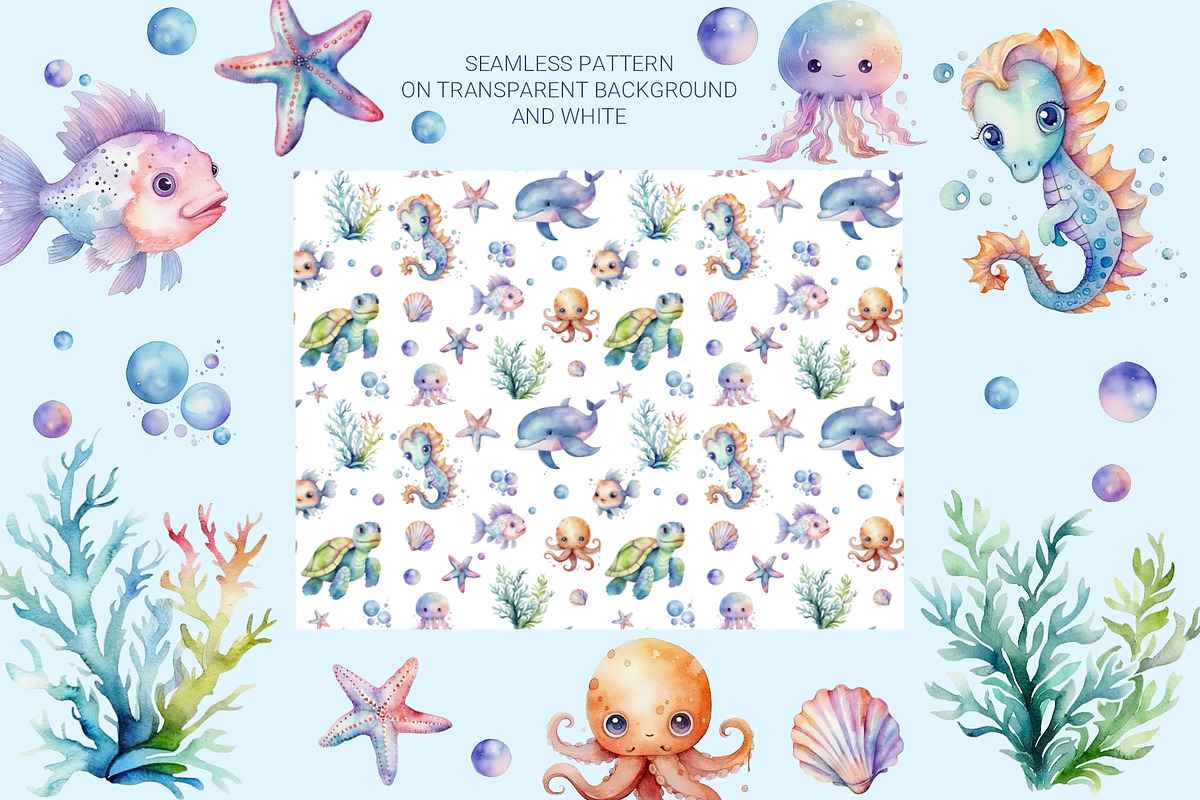 Under The Sea. Watercolor collection, an Animal Illustration by AlineArtStore (Photo 3 of 5)